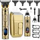 Professional Hair Trimmer for Men,Hair Clippers Nose Hair Trimmer Shaver Set,Cordless Barber Clippers,T-Blade Beard Trimmer Electric Shaver Razor for Men Haircutting Grooming Kit (2h-bronze)