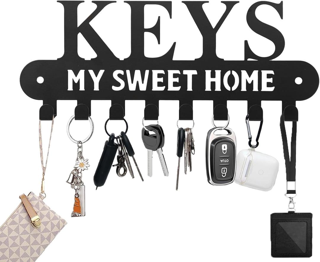 Key Hooks Holder for Wall Mounted with 8 Hooks, Key Hanger Rack Wall Decorative for Home, Dog Leash Holder, Entryway, Hallway, Office