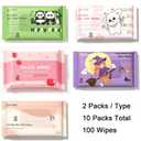 100 Count Unscented Travel Wet Wipes | 99% RO Purified Water Mini Pocket Wipes for Adult Sensitive Skin | Hypoallergenic Alcohol-Free Portable Wipes for Commute, Travel, Car & Office | 10 Packs of 10
