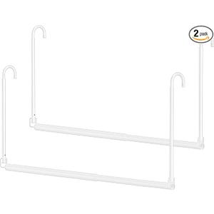 Hanging Closet Rod, 2 Pack Adjustable Height & Width Closet Rods for Hanging Clothes-Closet Extender Hanging Rod Space-Maximizing Design Suitable for Hanging and Drying Clothes, White