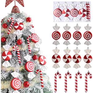 12 Pcs Candy Cane Ornaments for Christmas Tree - 6.5 Inch Red & White Assorted Shape Lollipop Hanging Decor with Ribbon for Sweet - Themed Xmas & New Year Party, Home Holiday Decorations