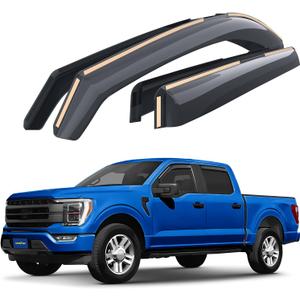 Goodyear Shatterproof in-Channel Window Deflectors for Ford F150 2021-2025 SuperCrew, Rain Guards, Window Visors for Cars, Vent Deflector, Car Accessories, 4 pcs - GY008037