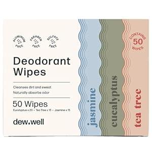 Dew Well, 50 Individually Wrapped Sweat Wipes, Refresh Body Deodorant Wipes, A Fresh Start When You’re On the Go, Aluminum, Paraben, and Sulfate Free, Variety Pack (Tea Tree, Eucalyptus, Jasmine)