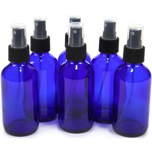Set of 4 Vivaplex 6 pieces, Cobalt Blue, 4 oz Glass Bottles, with Black Fine Mist Sprayer