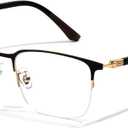 ZanyLen Blue Light Blocking Glasses Men Computer Gaming Glasses Rectangle Metal Semi-rimless Black/ Golden Frame Anti Glare/ UV400 Clear Lens