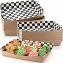 Norme 60 Pcs Disposable Black White Checkered Paper Food Trays 5 lb Heavy Duty Kraft Paper Food Serving Boats 10.2 x 7.1 x 2 Inch Nacho Taco Hot Dog Chips Snack Hamburger Holder for Party