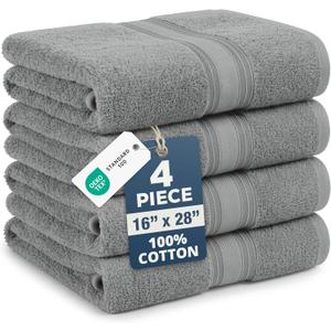 Grey Hand Towels for Bathroom - Pack of 4 (16" x 28") - 100% Cotton Double Stitched Edges - Ultra Soft, Quick Dry & Highly Absorbent - Everyday Comfort Hand & Face Towels for Family and Gym Use - Grey