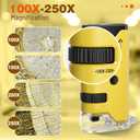 100x-250x Pocket Microscope for Kids Adults, Protable Handheld Miniscope, Mini Microscope Kit for Kids Adults Home School Lab Biology Science Education, Yellow