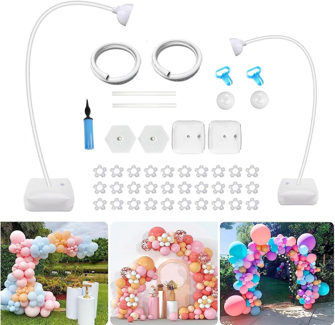 Balloon Arch Stand Kit Party Supplies, 8.2Ft & 5Ft Half Arch Balloon Stand with Water Filling Bag Base, Free Bending Balloon Holder for Wedding Baby Shower Birthday Party Decorations, White (white)