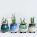 3 inch Glaze Handcraft Ceramic Pot Set, Small Succulent Planter with Drainage, Mini Cactus Pots Desk Shelf Decor, Cute Set of 4 Succulent Planter Pots