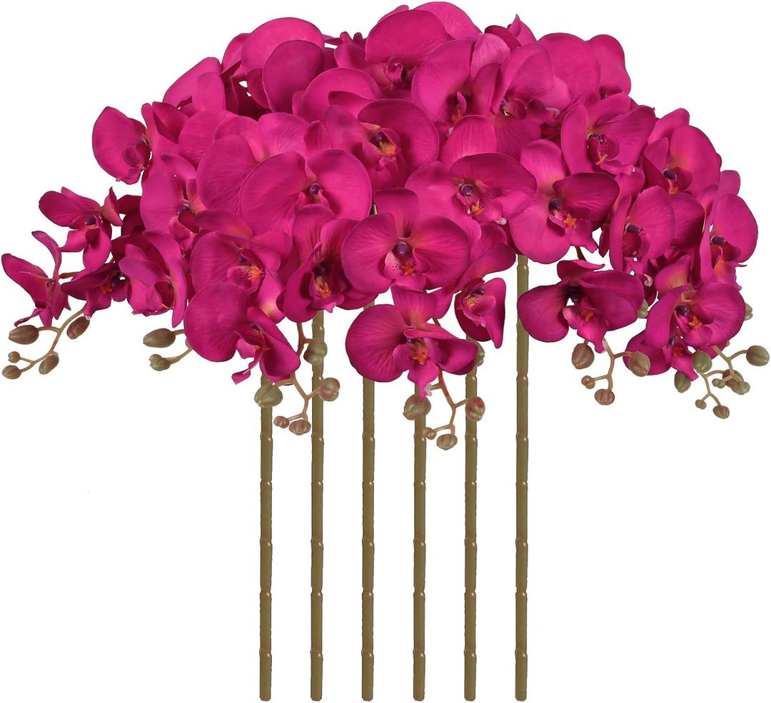 38 Inch Orchids Artificial Flowers 6 PCS Fake Orchids Velvet Silk Orchids Faux Orchid Flowers Long Stem Artificial Flowers for Tall Vase for Home Wedding Decoration(Fuchsia)