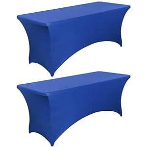 6FT Fitted Tablecloths for Rectangle Tables, 2 Pcs - Stretch Spandex Table Cover Protector for Banquet, Massage Bed, Wedding, Birthday, 72 Length x 30 Width x 30 Height, Royal Blue