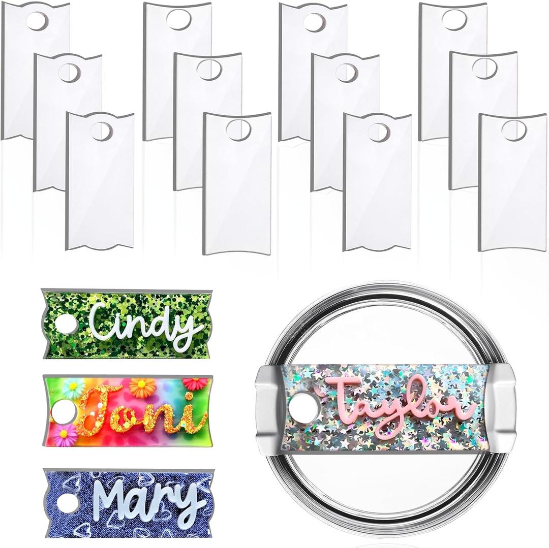 Sublimation Name Plate for 40 Oz Stanley Cups,12 PCS Wood Nameplate Personalized Name Tag Blank Compatible with Stanley Tumbler Topper Lid Accessories
