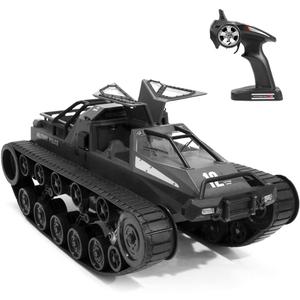 GoolRC RC Tank Car, 1/12 Scale 2.4GHz Remote Control Rechargeable Tank for Kids, 360 Rotating Vehicle Gifts for Boys Girls Teens (Black)