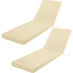 Outdoor Chaise Lounge Cushion Set of 2, Fadesafe Water-Repellent Lounge Deck Reclining Chair Cushions for Patio Furniture Lawn Pool Resort Hotel, 72x21x3 Inch, Beige