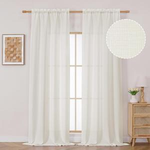 OVZME Beige Long Curtains 96 Inches Long 2 Panels Set, Soft Airy Light Filtering Faux Linen Textured Living Room Curtains, Protect Privcy Modern Slub Curtains for Bedroom, Each 40x96 Inches