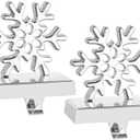 Hxezoc 2 Pack 3D Snowflake Christmas Stocking Holders Silver Metal Mantel Stocking Hangers for Christmas Decorations Christmas Holiday Supplies