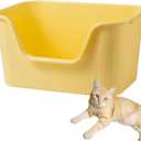 SpaceTime Large Cat Litter Box with High Sides,Cat Boxes for Indoor Cats,Cat Litter Pan for Kitty,Litter Box with Low Entry,Easy to Clean,Anti-Splashing (Yellow)