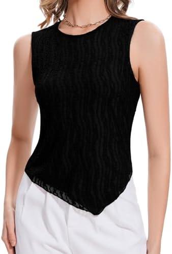 HVT Womens Y2k Lace Cami Tank Tops Ribbed Knit Slim Fitted Going Out Tops Summer Casual Basic Textured Sleeveless Blouses Medium
