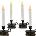 4 Pack Christmas Window Candle Lamps, Flameless Flicker LED Lights and Bronze Base, Battery Powered Window Candle fit Candlelight Dinners, Party, Christmas Decorations