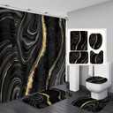 Nkzply 4 Pcs Black Marble Shower Curtain Sets with Rugs Gold Bathroom Sets with Shower Curtain and Rugs Modern Abstract Bathroom Decor Accessories Shower Curtains for Bathroom Toilet Lid Cover