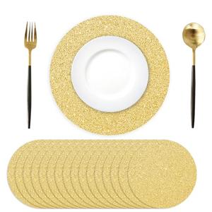 50PCS Gold Paper Placemats Disposable 13.4 Inch Shiny Golden Place Mats Round Decorative Glitter Table Mats for Birthday Wedding Holiday Party Supplies Sparkle Dining Tableware