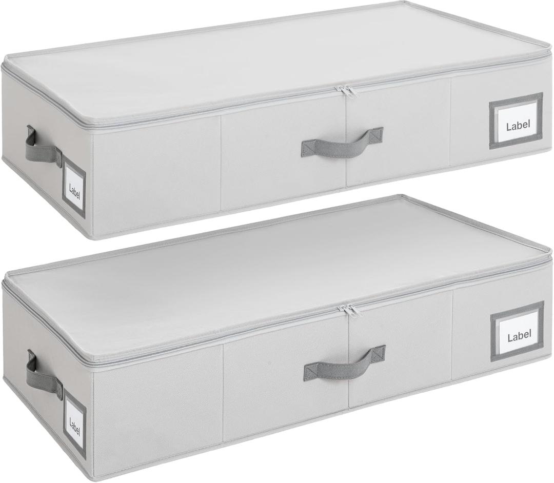 Cupic Cupid Under Bed Storage Containers, Foldable Organizer with Lid for Bedroom, Underbed Storage Box for Blankets, Clothes, Shoes, 2 Pack, Grey