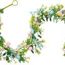 6Ft Easter Garland Easter Egg Decorations Spring Flower Garland for Mantle Easter Gifts Home Party Decor Wall Window Table