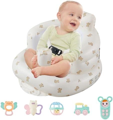Inflatable Infant Seat - Built-in Air Pump, Adjustable Harness, Suitable for Infants 3-36 Months, Portable, sit me up Floor seat for Baby (Shine Brightly)