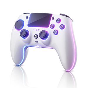 ThinTree Wireless Controller Compatible for PS-5/Pro/Slim/PC, Hall Effect Sticks & 7 RGB LED Mode & haptic Feedback & 1500 mAH Battery & Motion Sensing, 3.5mm Audio Jack (white)