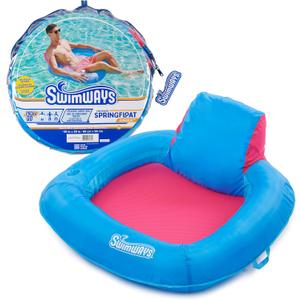 SwimWays Spring Float Premium SunSeat Pool Chairs, Inflatable Pool Floats Adult with Fast Inflation for Ages 15 & Up (Sunseat Pool Chair Blue/Pink (New Version))