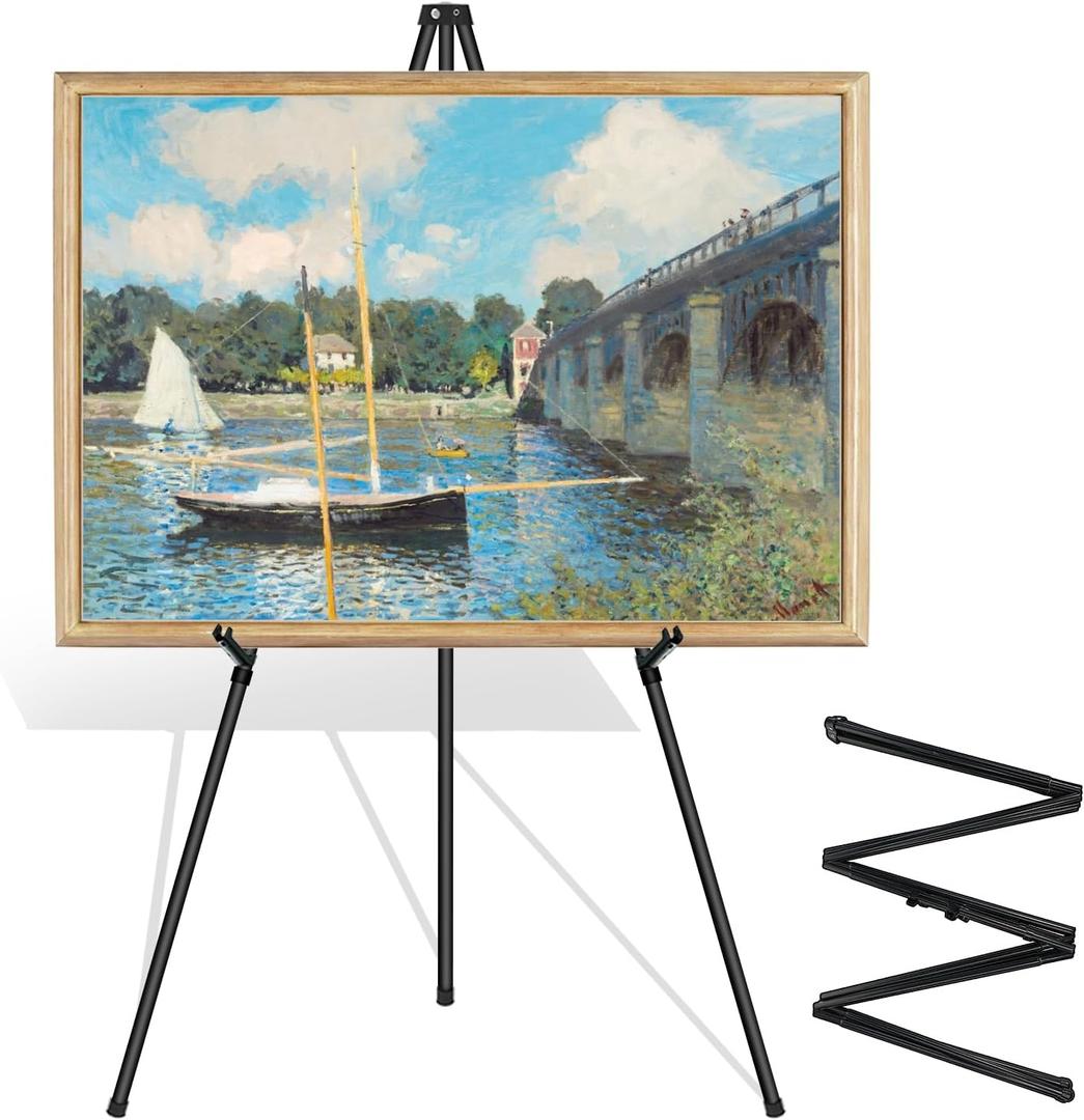 Thickened Easel Stand for Sign 65'' Metal Art Easels for Wedding, Portable Picture Stands for Display, Collapsible Floor Easle Poster Holder, Welcome Sign Stand for Art, Painting, Decor(Black, 1pack)