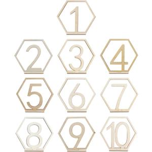 HEVSTIL 10pcs 1-10 Wooden Table Numbers, Wedding Table Numbers with Holder Base Wooden Table Numbers Hexagon Shape Table Numbers for Wedding Reception and Decoration