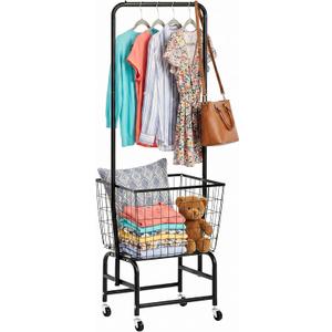 ALIMORDEN Rolling Laundry Cart with Hanging Rack & Extra Large Basket,Black