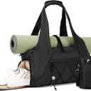 Gym Bag for Women, Yoga Mat Bag with Shoe Compartment and Wet Pocket, Sport Yoga Gym Bag with Yoga Strap, Carryall Yoga Tote Bag (Black)