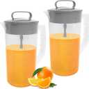YEXEXINM 2 Quart/ 64oz Plastic Clear Mixing Pitcher with Lid, 2 Pack, Easy-Mix Juice Container, Angled Plastic Blades and Adjustable Mixer Plunger