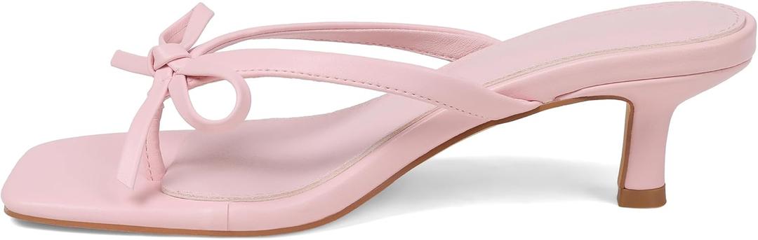 Mattiventon Kitten Heel Sandals Thong Sandals For Women Bow Heels Slip On Flip Flops Square Toe Summer Cute Party Dress Shoes (8, Pink)
