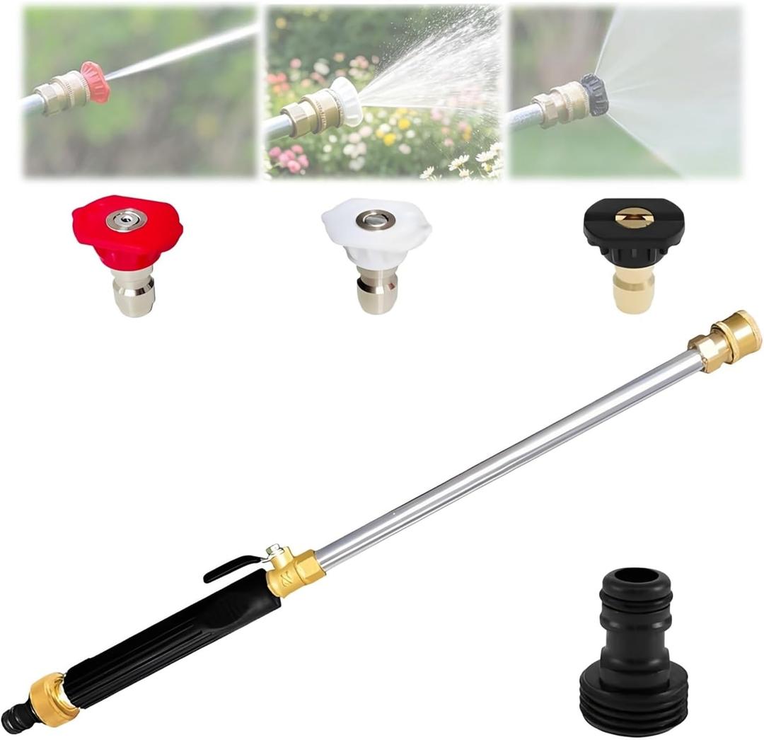 Jet Nozzle Power Washer for Garden Hose with 3 High-Pressure Nozzles, High Pressure Power Washer Wand, Garden Hose Jet Nozzle & Pressure Washer Hose Adapter for Patio Garden Outdoor Cleaning (Black)