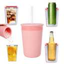 Silicone Cooling Cup - Mini Ice Cube Mold, Perfect for Coffee, Juice, Tea - Stainless Steel Inner Cup Dishwasher Safe (Pink)