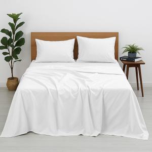Cottington Lane Premium Quality 100% Egyptian Cotton 4 Piece Queen Size Bed Sheet Set Fits 12 inch Deep Pocket Mattress, Naturally Cool, Soft & Durable Luxury Bedding, White Solid
