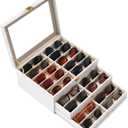 Sunglasses Organizer Storage Box - 30 Slots Eyeglass Display Case for Multiple Pair Glasses, 3-Layer Holder with Clear Glass Lid, Jewelry and Watch Collection Box for Women and Men, White