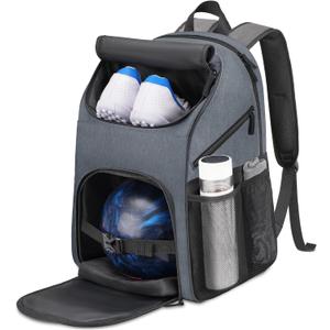 Bosynoy Bowling Backpack, Bowling Ball Bag Totes for Single Ball with Shoe Compartment & Foam Padded, Fits Shoes Up to US Mens Size 16, Grey (Gray)