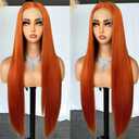 SOKU 13x6 Ginger Lace Front Wigs Pre Plucked,32 Inch Long Straight Synthetic Hair Wig,HD Transparent Lace Glueless Wigs,Free Part Orange Silky Straight Wig for Fashion Women