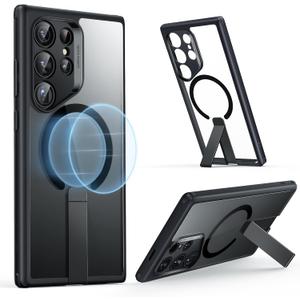 ESR for Samsung Galaxy S24 Ultra Magsafe Case with Kickstand, Wireless Charging Compatible with Magnetic, 3 Stand Modes, Military-Grade Protection, Shockproof Case Slim Fit for S24 Ultra, Clear Black