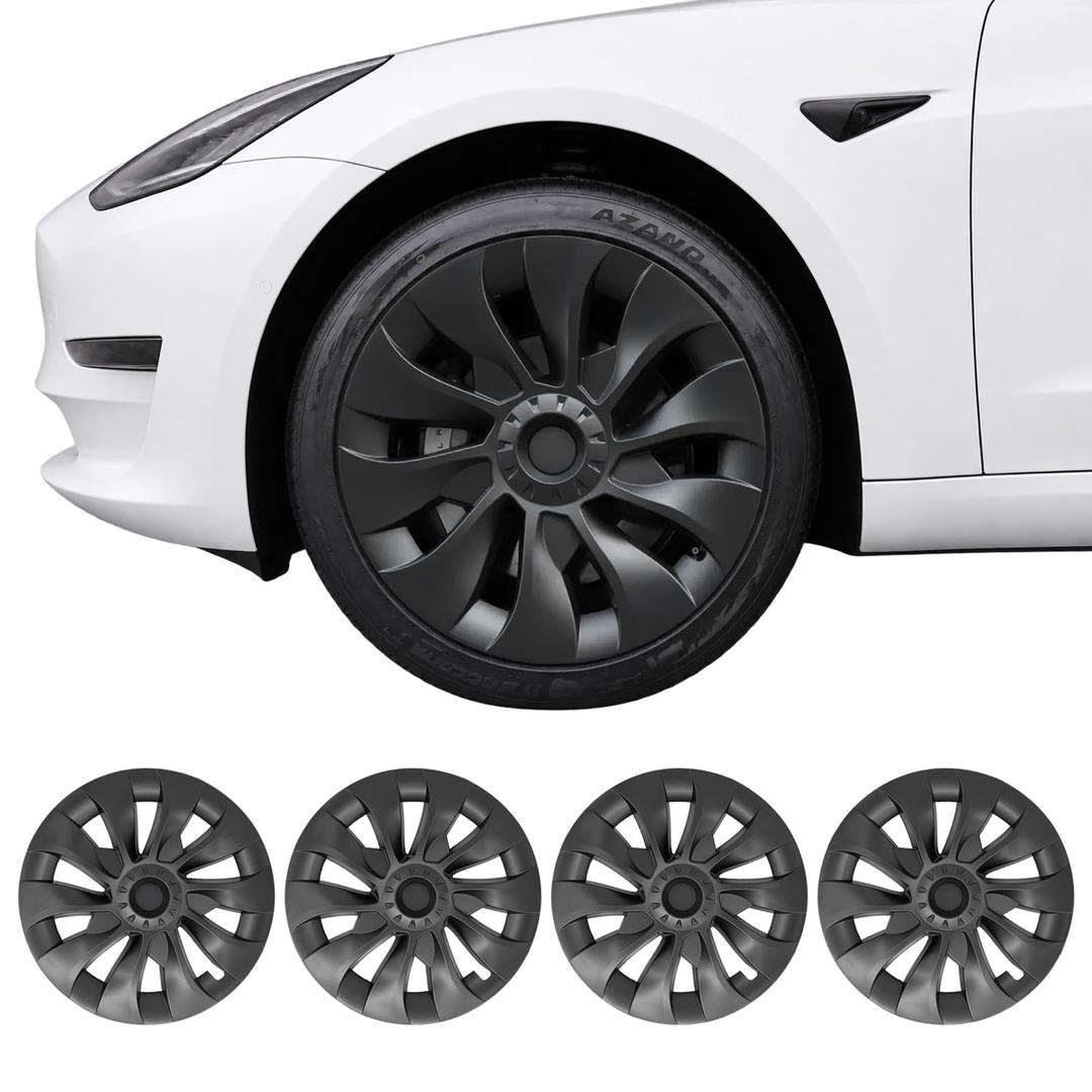 Wheel Covers for Tesla 2017-2023 Model 3 18" Aero Wheel with Center Caps, 18 inch Wheel Covers Hubcap for Tesla 2017-2023 Model 3 Accessories Matte Black 4PCS