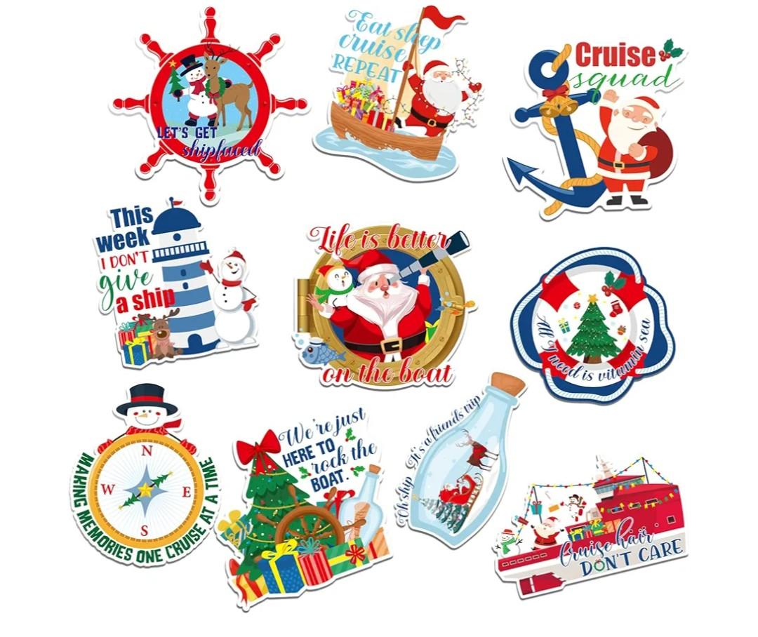 Xuhal 10 Pcs Christmas Cruise Magnets for Door Car Winter Holidays Magnetic Stickers Cruise Decor Funny Boat Anchor Steering Wheel Ship Decal Gift for Cabin Refrigerator Fridge(Christmas Style)