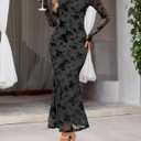 MEROKEETY Womens Fall Velvet Formal Wedding Guest Maxi Dress, Grey, XL (Gray, XL)