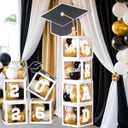 2026 Graduation Party Decorations, 4Pcs White Boxes with 30Pcs Black White Gold Latex Balloons with Letters "2026 GRAD So Proud of You" for High School College Graduation Party Decorations (White)