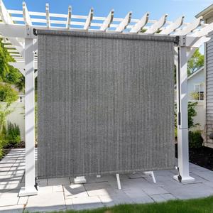 KANAGAWA Outdoor Roller Shade 7'X8' Light Grey Exterior Cordless Patio Roll Up Shades for Outside Pergola Porch, Outdoor Blinds for Patio