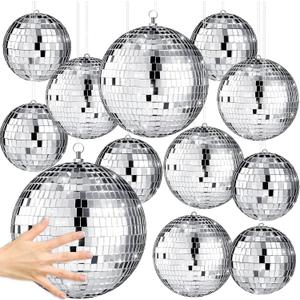 Libima 12 Pack Bulk Large Disco Ball Decorations, Silver Mirror Hanging Disco Balls Ornaments for Christmas Tree, Mothers Day, 70s 80s Party, Wedding, Prom, DIY Decor(12'', 8'', 6'', 4'')